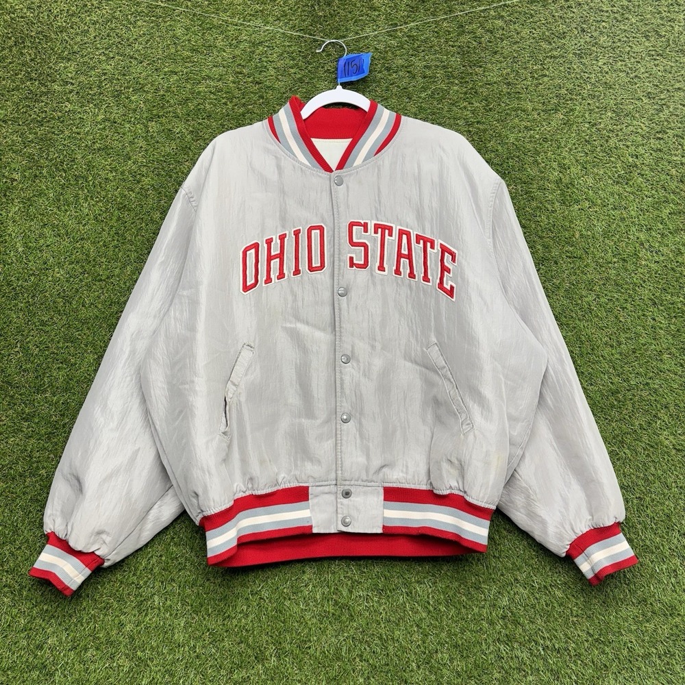 Vintage Ohio State Buckeyes Starter Satin Jacket  Mens Large Made USA 80s Snap